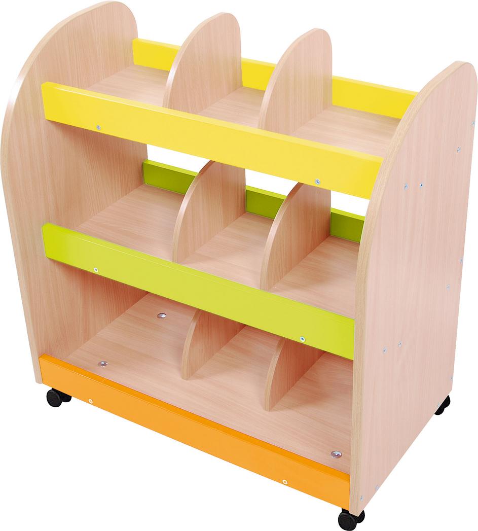 Flexi Bücherregal auf Rollen, bunt, ideal für Leseecke. - Produkt wird im Kindergarten oder Schule genutzt.