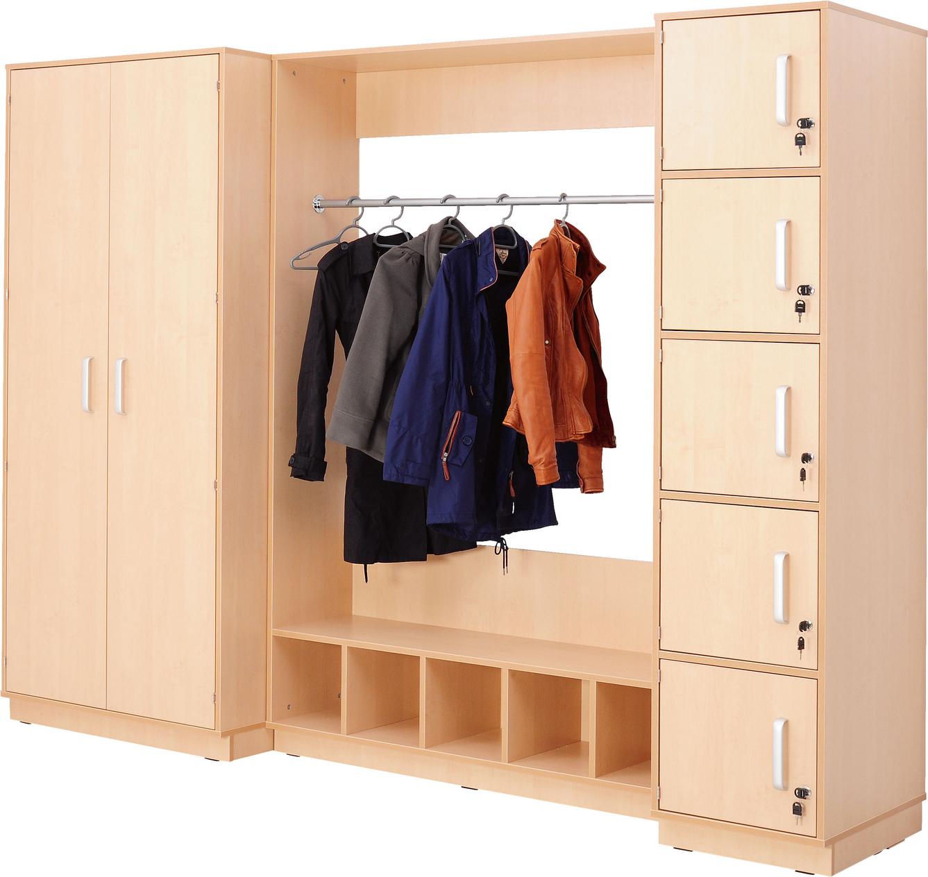 Schrank für Erzieherzimmer mit Stauraum und Kleiderstange.