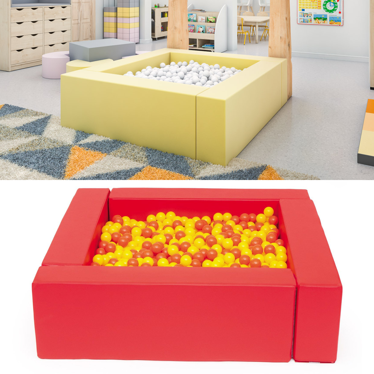 Piscine à balles - Square Pool - rouge/jaune 140x140x41, balles en option