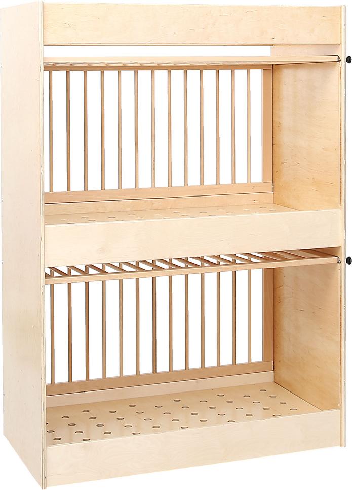 Doppelstöckiges Etagen-Gitterbett für Kita aus Holz. - Produkt wird im Kindergarten oder Schule genutzt.