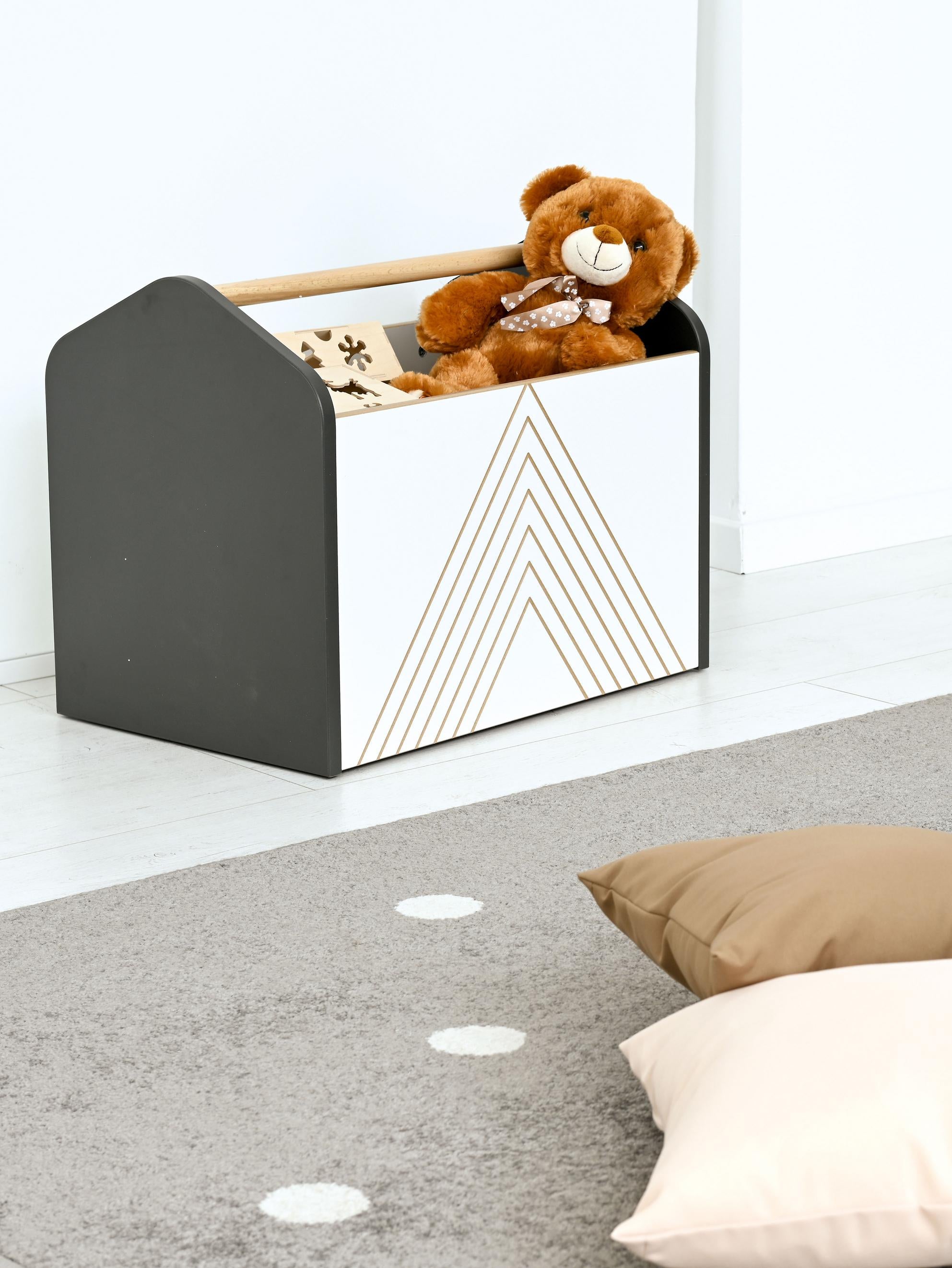 FLO Rollbehälter für Bücher mit Tragegriff – Praktisch & Stilvoll - Produkt wird im Kindergarten oder Schule genutzt.