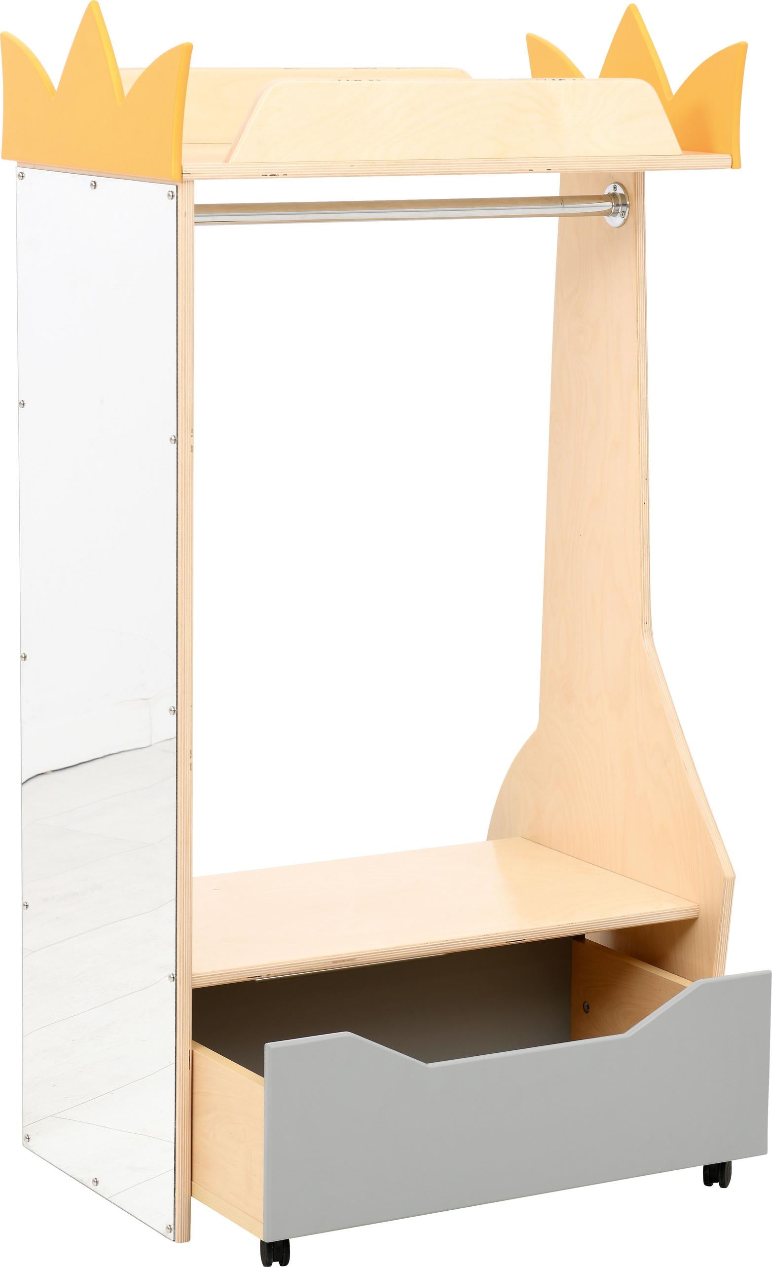 Kindergarten Garderobe mit großem Spiegel und grauem Rollcontainer