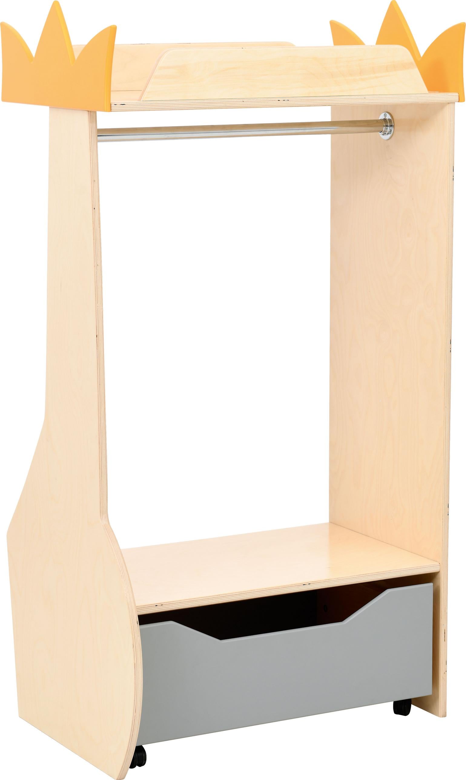 Kindergarten Garderobe mit großem Spiegel und grauem Rollcontainer