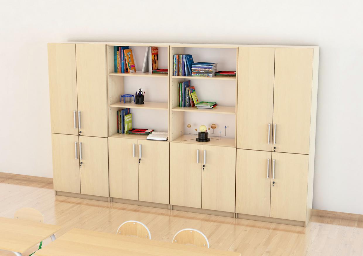 Schrankwand EXPO 8 mit Regalen und Schränken.