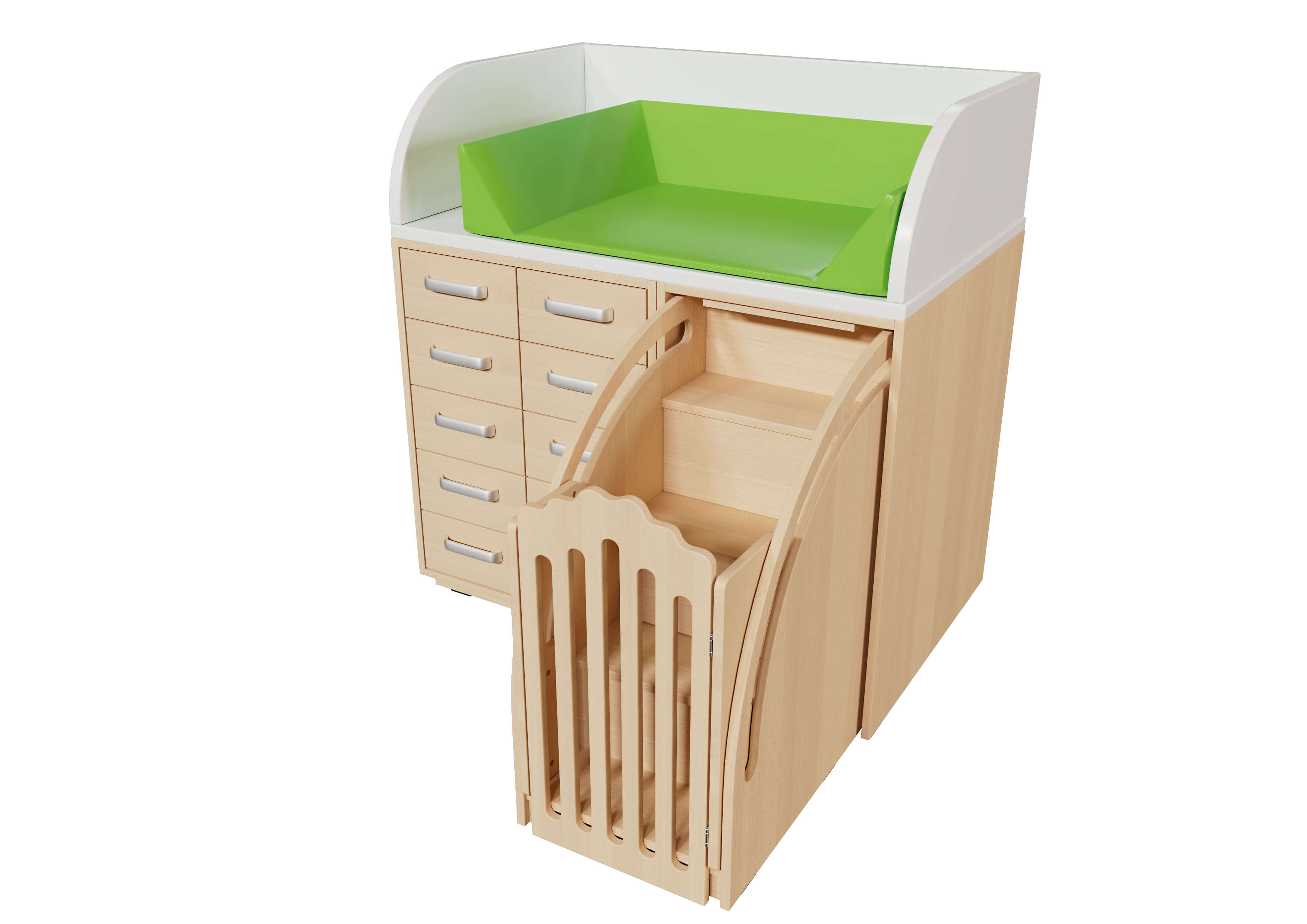 Wickelkommode mit ausziehbarer Treppe rechts