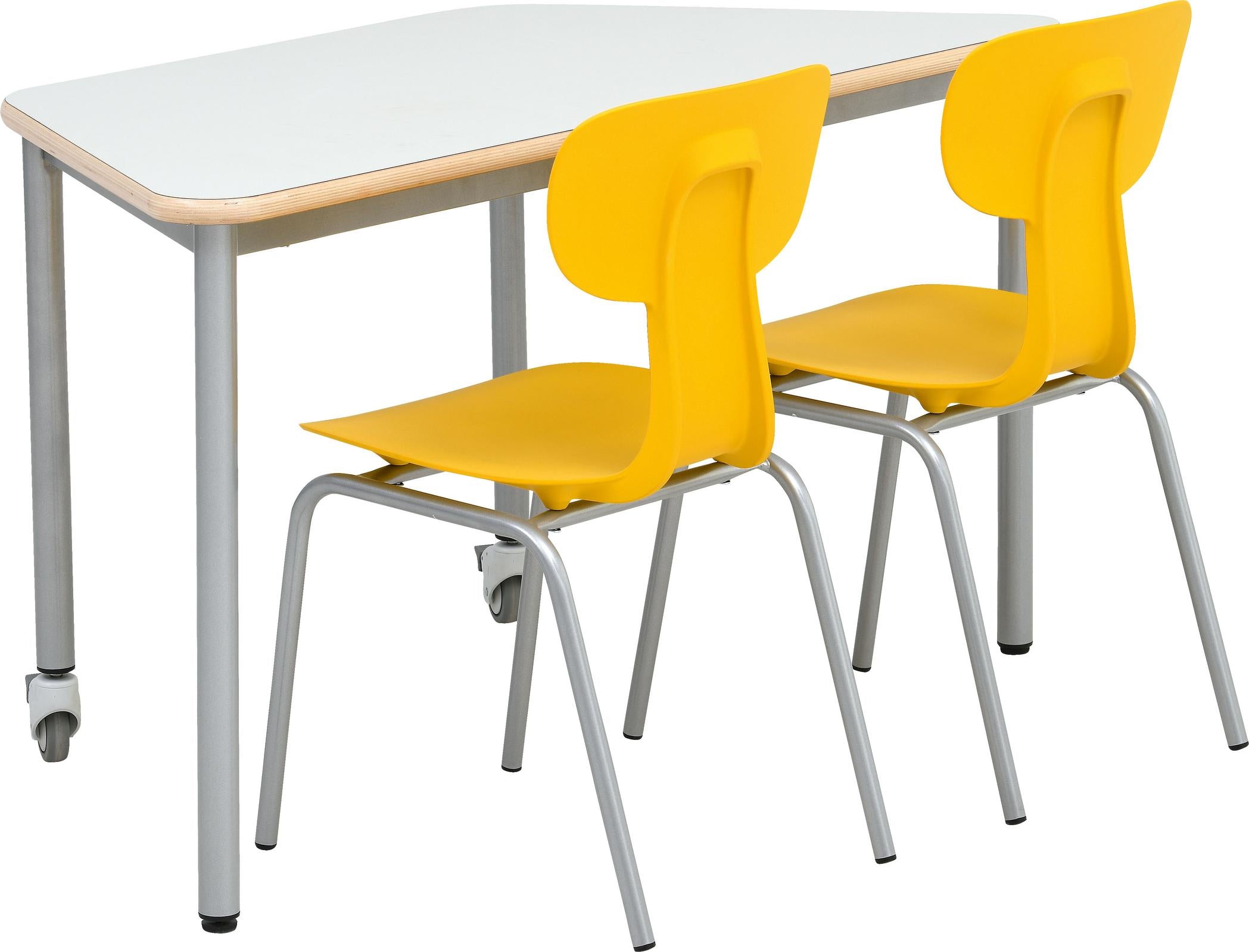 Doppeltisch Mila mit gelben Stühlen für Schüler.