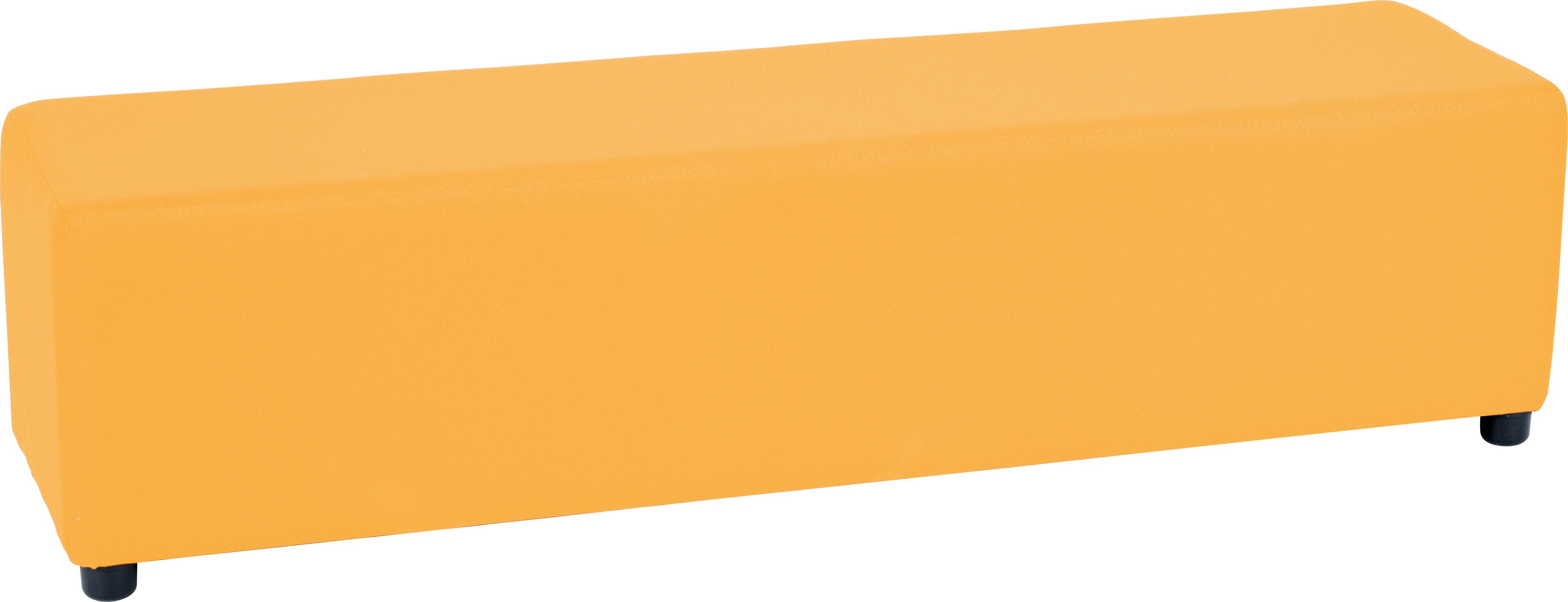 Modularer, senffarbener Sitz für flexible Sitzlandschaften.
