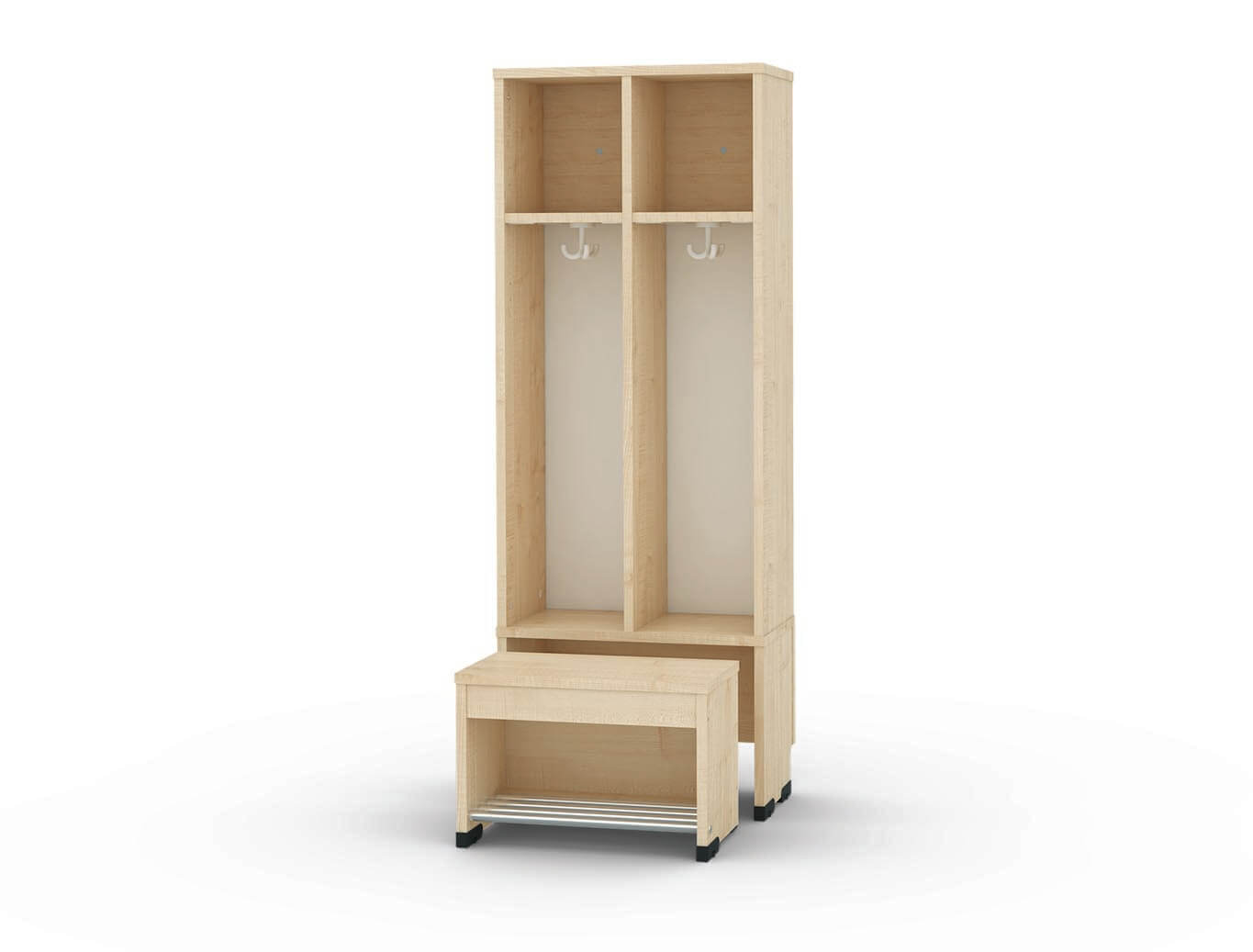 Vestiaire à 2 places avec banc extensible H=26cm de la série Bubble-Flex - ignifuge