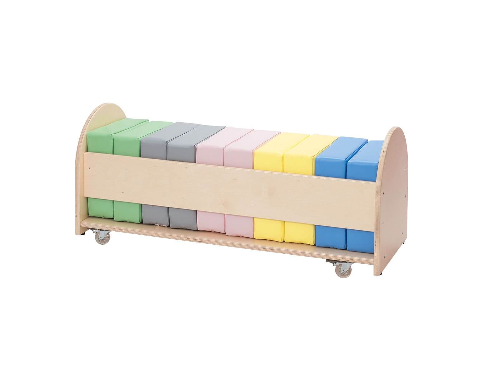 10 x coussins de siège carrés de couleur pastel dans un cadre de collection sur roulettes